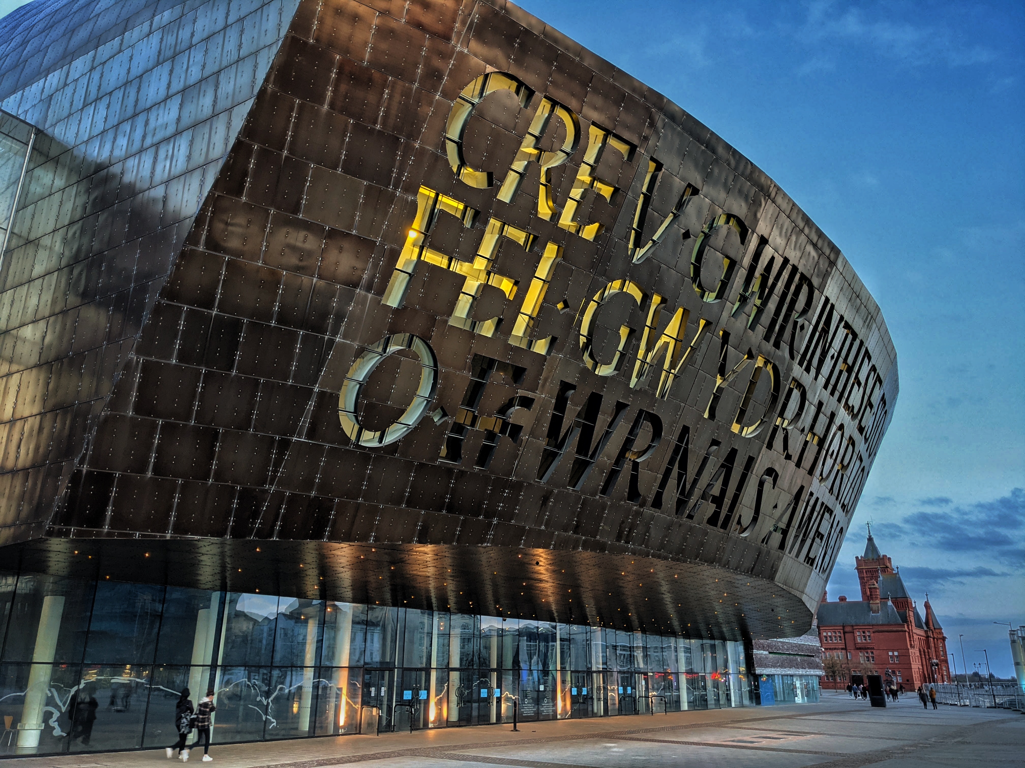 Wales Millennium Centre, Cardiff lit up for st john's day